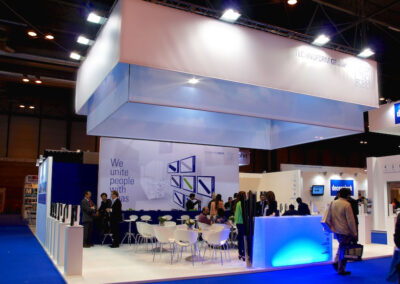 Examples of design advertising stands for fairs, exhibitions and events.